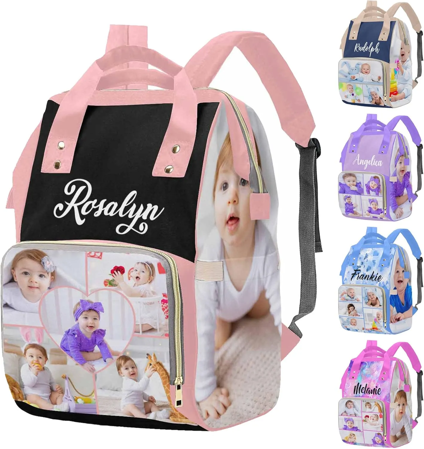 M YESCUSTOM Custom Diaper Bag for Girls Boys Baby Large Capacity Backpack with Photo Personalized Baby Diaper Bags for Mom Waterproof Nappy Baby Bag with Name Newborn Gift