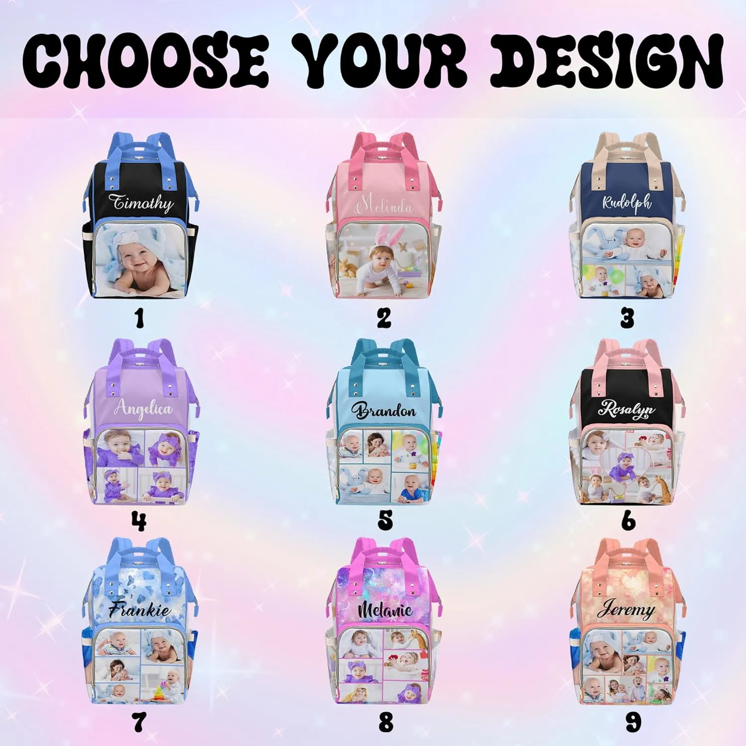 M YESCUSTOM Custom Diaper Bag for Girls Boys Baby Large Capacity Backpack with Photo Personalized Baby Diaper Bags for Mom Waterproof Nappy Baby Bag with Name Newborn Gift
