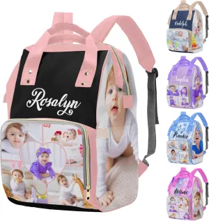 M YESCUSTOM Custom Diaper Bag for Girls Boys Baby Large Capacity Backpack with Photo Personalized Baby Diaper Bags for Mom Waterproof Nappy Baby Bag with Name Newborn Gift