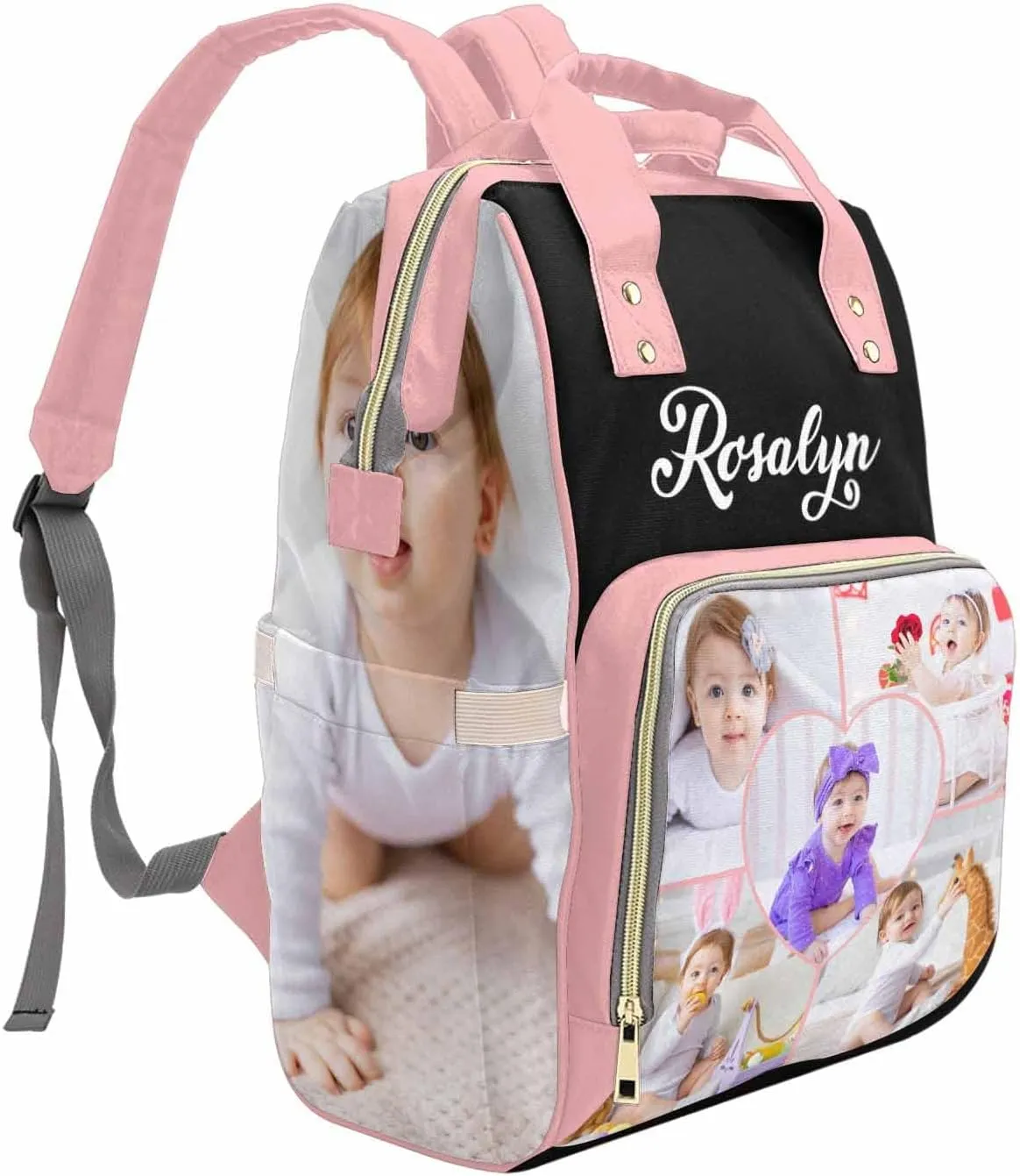 M YESCUSTOM Custom Diaper Bag for Girls Boys Baby Large Capacity Backpack with Photo Personalized Baby Diaper Bags for Mom Waterproof Nappy Baby Bag with Name Newborn Gift