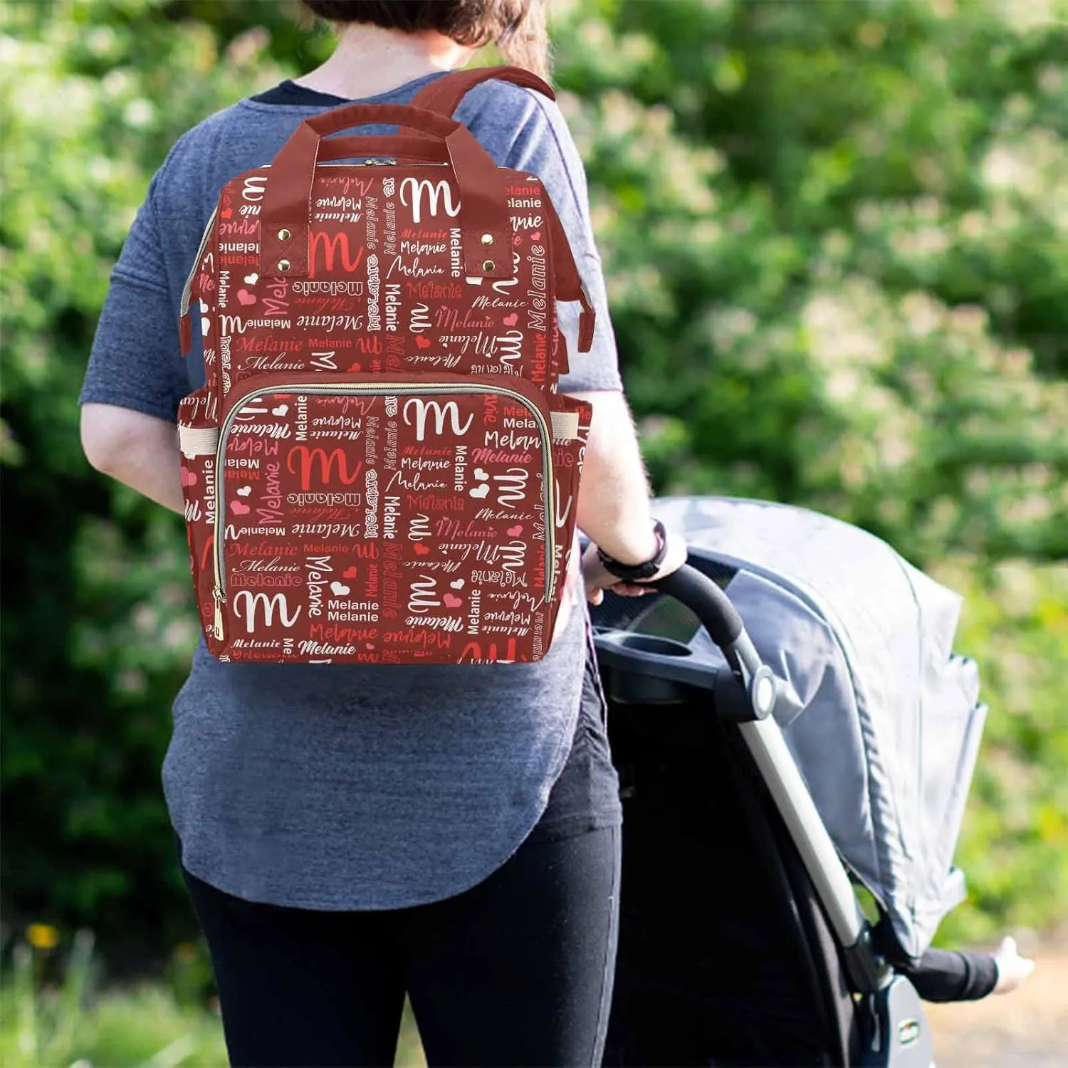 M YESCUSTOM Custom Name Diaper Bag Backpack Personalized Waterproof Large Capacity Travel Daypack Nursing with Multi Letter Text