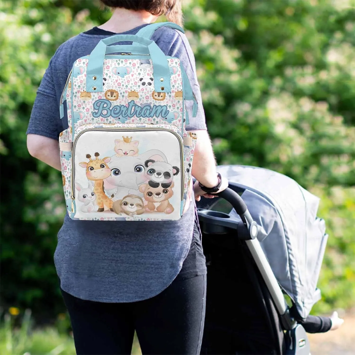 M YESCUSTOM Custom Name Diaper Bag Blue Backpack Multi Function Waterproof Daypack for Women Portable Travel Backpack Large Capacity Handbag
