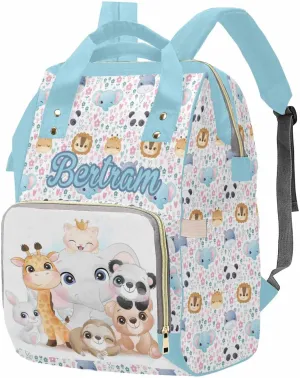 M YESCUSTOM Custom Name Diaper Bag Blue Backpack Multi Function Waterproof Daypack for Women Portable Travel Backpack Large Capacity Handbag