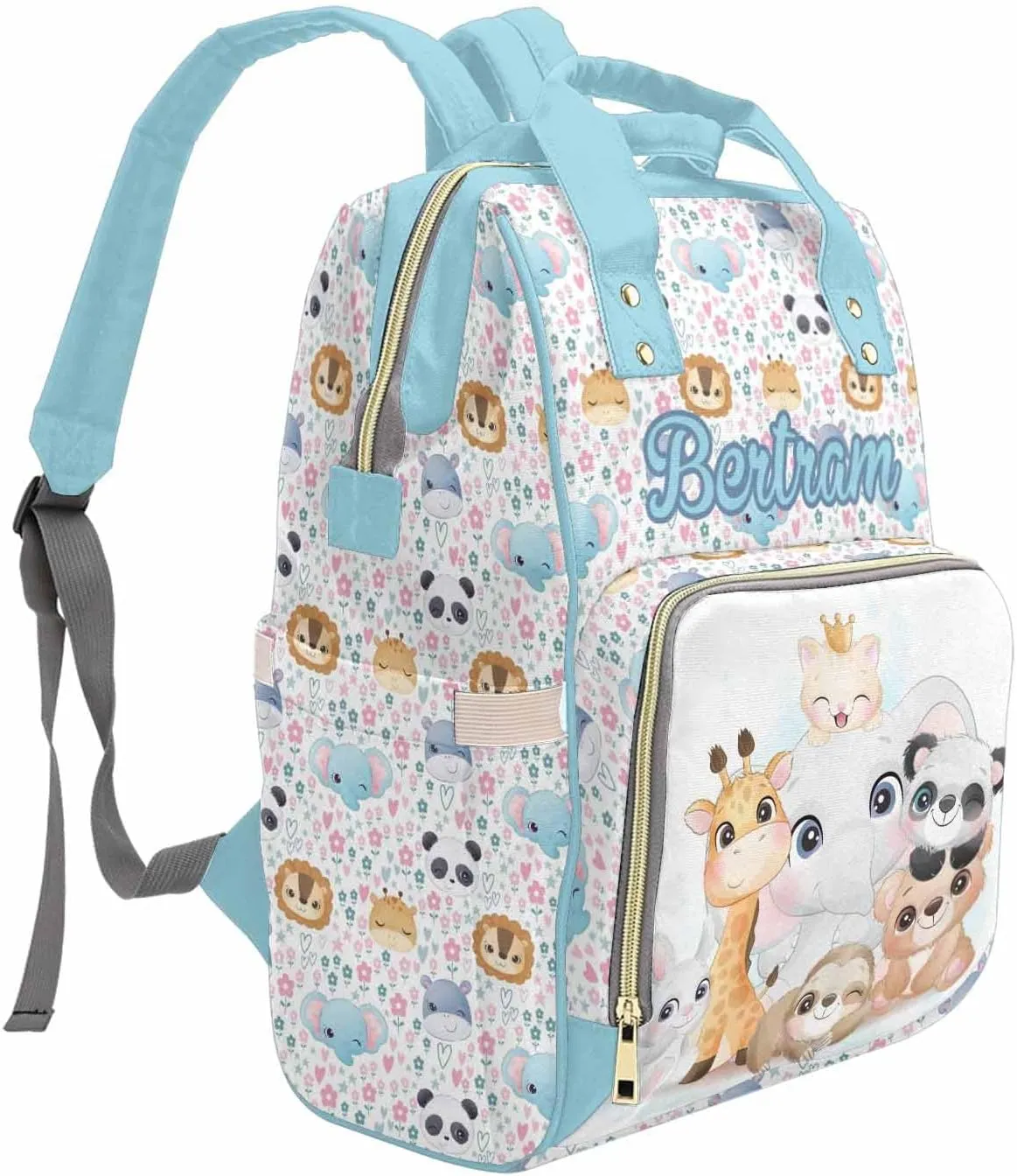 M YESCUSTOM Custom Name Diaper Bag Blue Backpack Multi Function Waterproof Daypack for Women Portable Travel Backpack Large Capacity Handbag