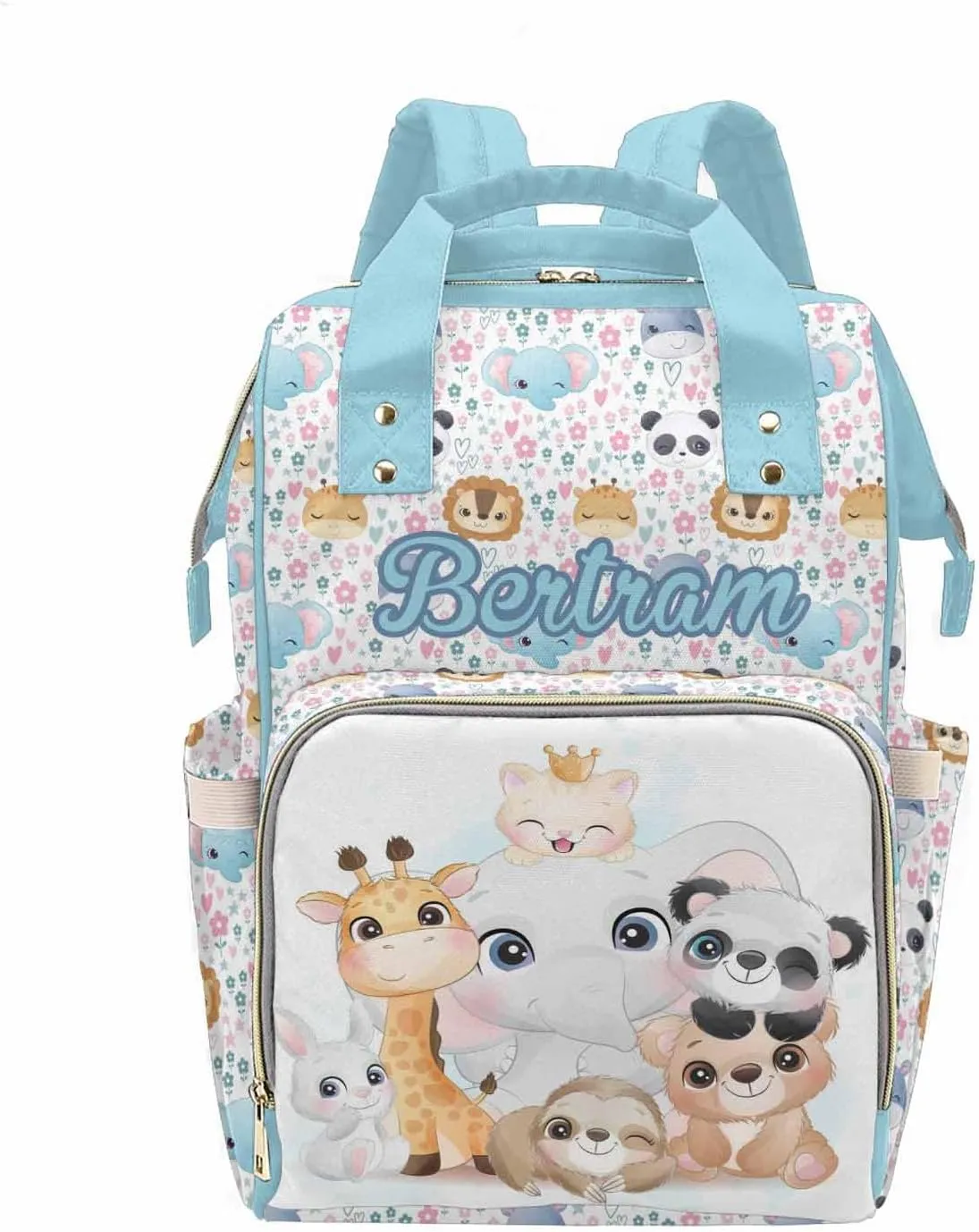 M YESCUSTOM Custom Name Diaper Bag Blue Backpack Multi Function Waterproof Daypack for Women Portable Travel Backpack Large Capacity Handbag