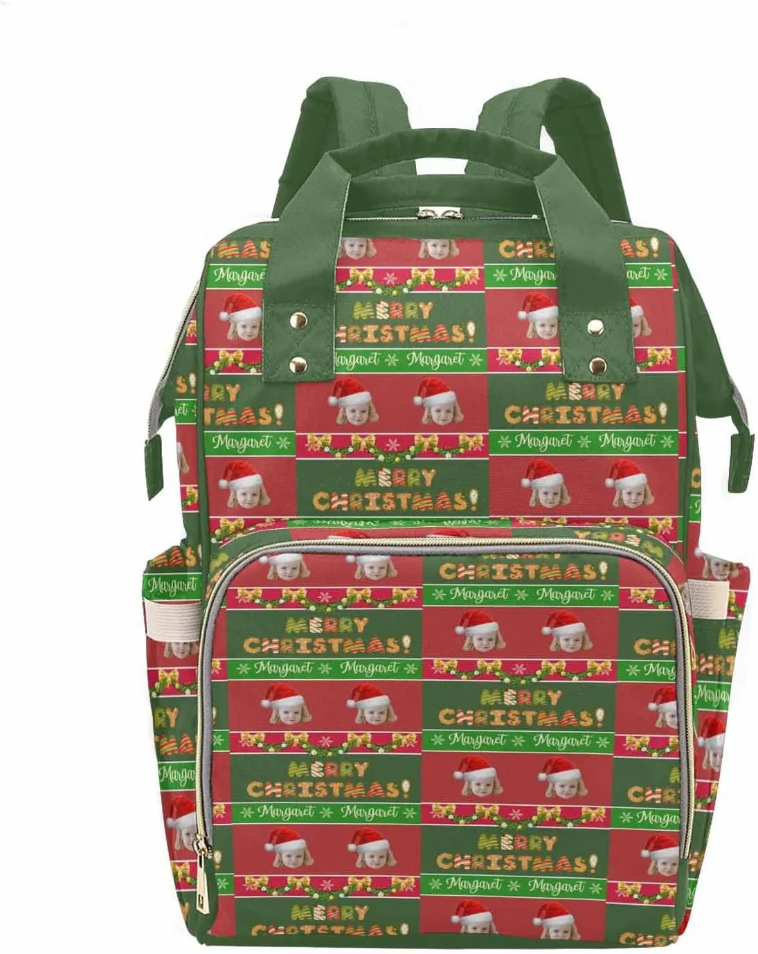 M YESCUSTOM Custom Name Diaper Bag with Baby's Photo, Personalized Patchwork Checks Pattern Waterproof Nylon Mommy Daypack, Large Capacity Travel Backpack, Christmas Winter Holiday Gift