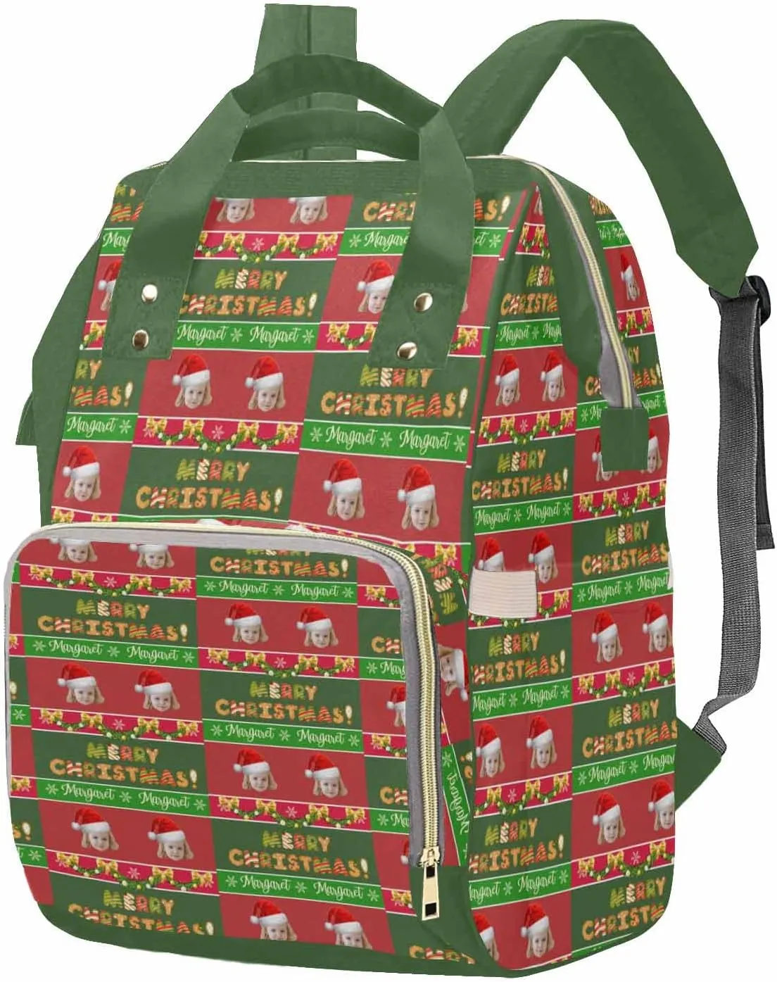 M YESCUSTOM Custom Name Diaper Bag with Baby's Photo, Personalized Patchwork Checks Pattern Waterproof Nylon Mommy Daypack, Large Capacity Travel Backpack, Christmas Winter Holiday Gift