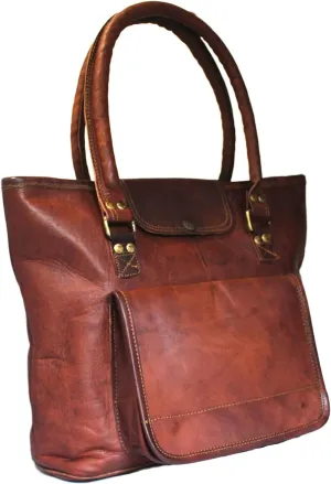 Madosh Womens Brown Everday Tote Bag Genuine Leather Shoulder Purse Business Handbag