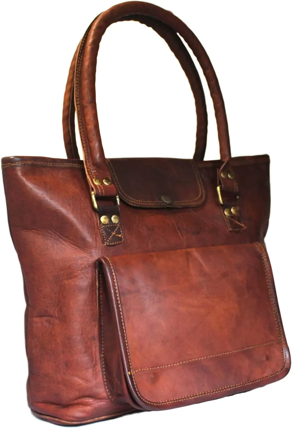 Madosh Womens Brown Everday Tote Bag Genuine Leather Shoulder Purse Business Handbag