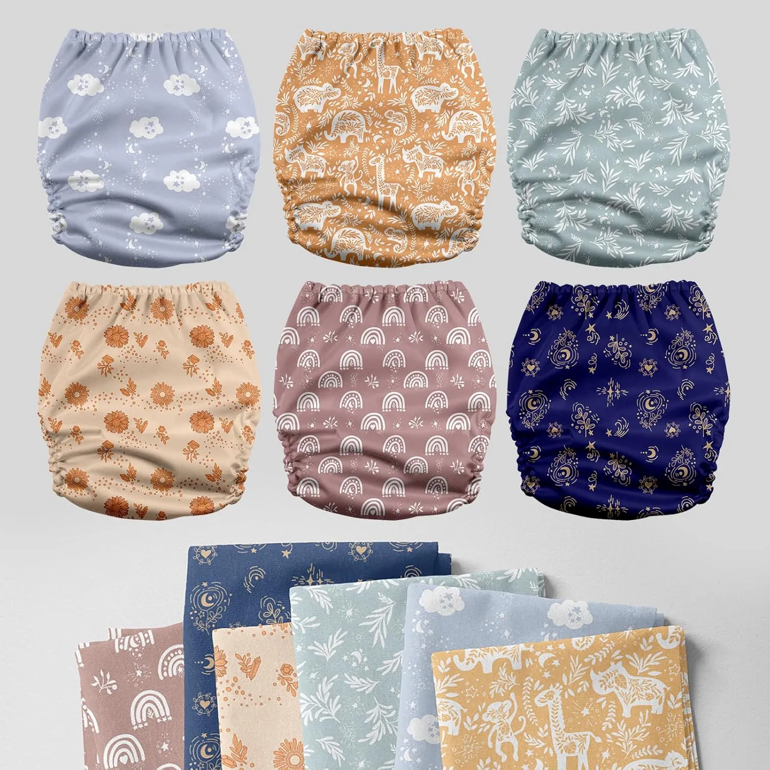 Mama Koala 3.0 Pocket Cloth Diapers for Babies with AWJ Lining, 6 Pack with 6 5-Layer Natural Cloth Diaper Inserts - Reusable and Washable Pocket Diapers(A-Cabin Vibes)