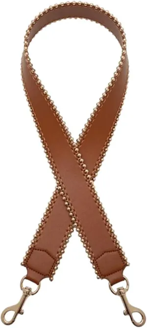 Manual Bead Edge Strap Shoulder Strap Unadjustable Replacement Strap PU Leather Strap for Handbags Strap Purse Bag Strap (Brown-Gold)