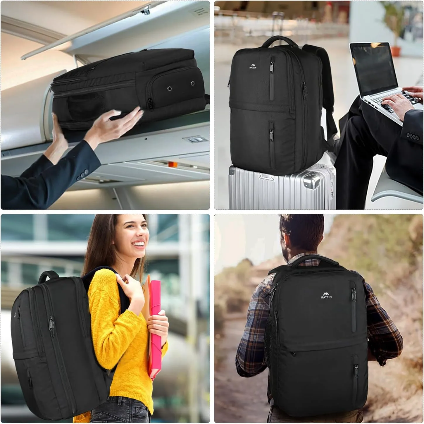 MATEIN Extra Large 45L Travel Laptop Backpack, Airline Approved Carry on Backpack with USB Port & Shoe Compartment, Water Resistant Luggage College Overnight Weekender Travel Bag Fit 18" Laptop, Black