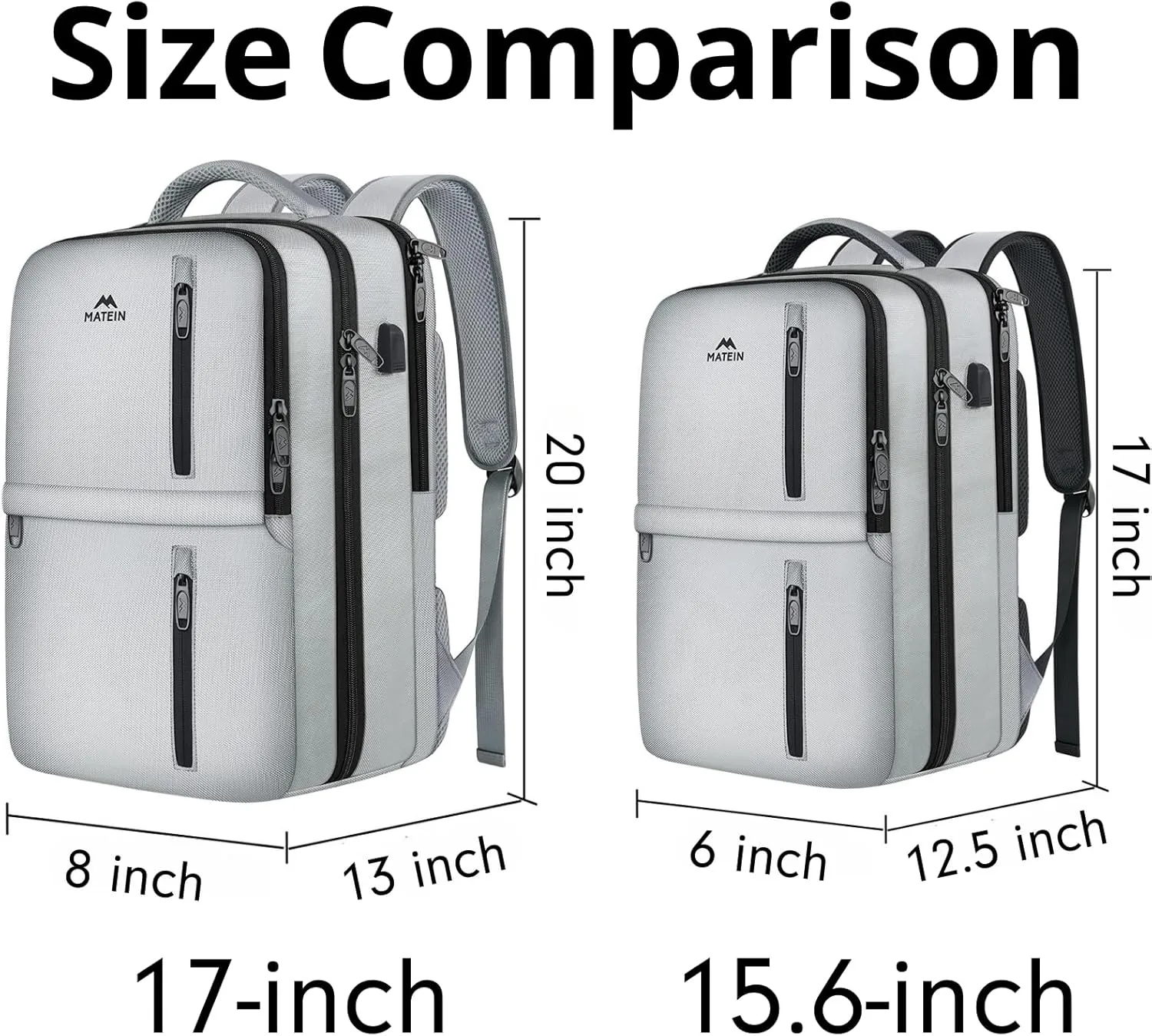 MATEIN Travel Backpack for Women, Extra Large 40L Carry On Backpack with USB Port & Shoe Compartment, Airplane Approved Travel Bag fit 17" Laptop, Water Resistant Luggage Overnight Weekender Bag, Gray