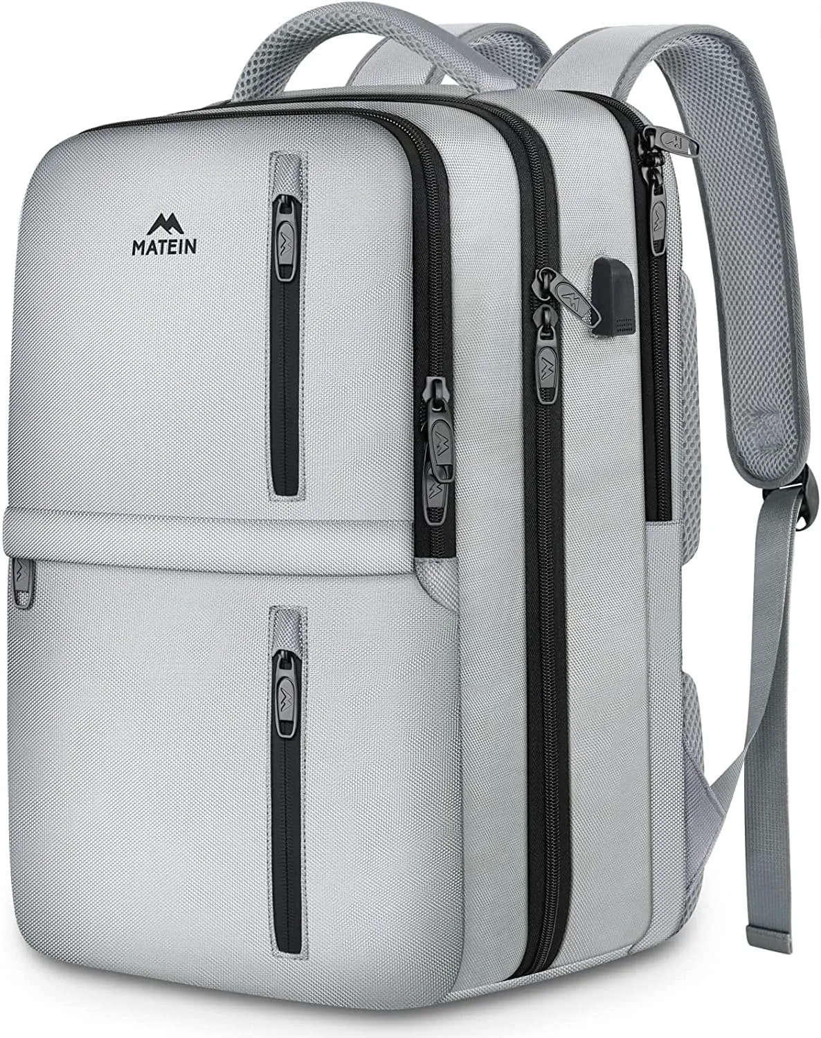 MATEIN Travel Backpack for Women, Extra Large 40L Carry On Backpack with USB Port & Shoe Compartment, Airplane Approved Travel Bag fit 17" Laptop, Water Resistant Luggage Overnight Weekender Bag, Gray