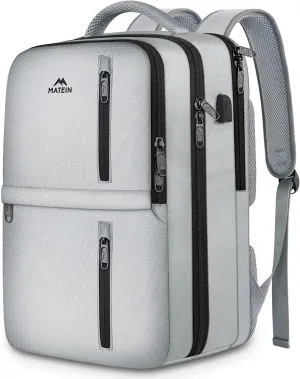 MATEIN Travel Backpack for Women, Extra Large 40L Carry On Backpack with USB Port & Shoe Compartment, Airplane Approved Travel Bag fit 17" Laptop, Water Resistant Luggage Overnight Weekender Bag, Gray