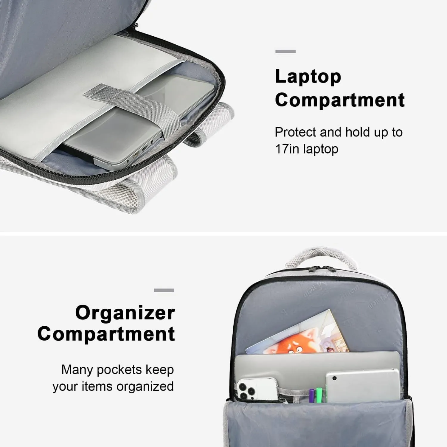 MATEIN Travel Backpack for Women, Extra Large 40L Carry On Backpack with USB Port & Shoe Compartment, Airplane Approved Travel Bag fit 17" Laptop, Water Resistant Luggage Overnight Weekender Bag, Gray
