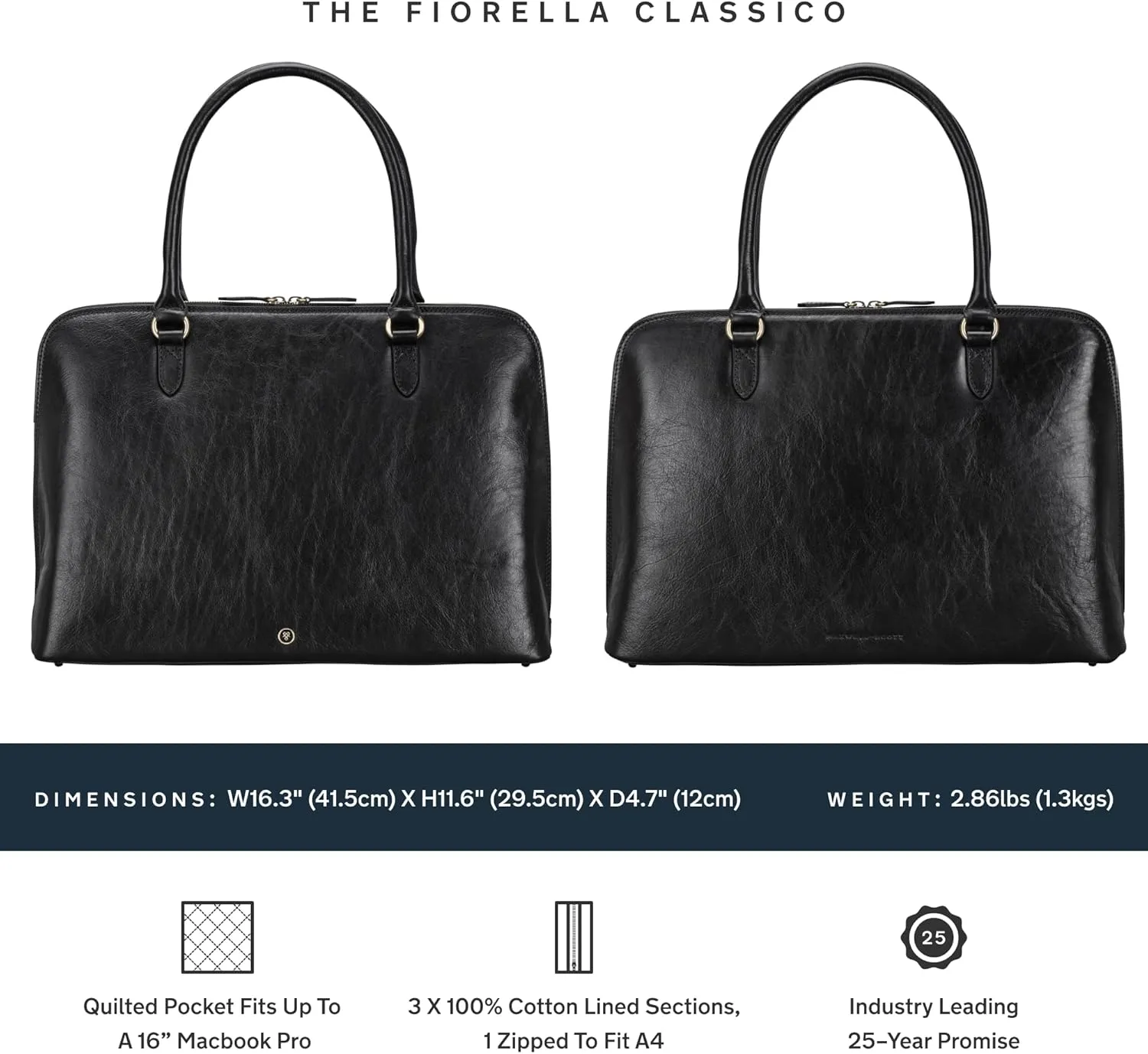 Maxwell Scott - Womens Luxury Leather Shoulder Business Briefcase Bag Purse - Handmade from Full Grain Hides - The Fiorella