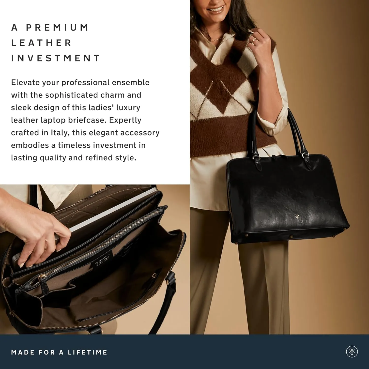 Maxwell Scott - Womens Luxury Leather Shoulder Business Briefcase Bag Purse - Handmade from Full Grain Hides - The Fiorella