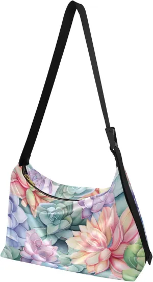 MCHIVER Cactus Watercolor Succulent Hobo Shoulder Bag for Women Men PU Leather Crossbody Bag Slouchy Tote Handbags for Traveling Shopping Working