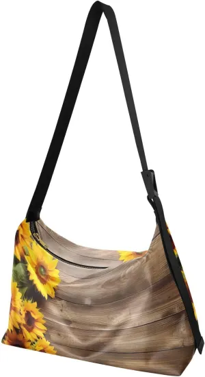 MCHIVER Sunflower Plank Hobo Shoulder Bag for Women Men PU Leather Crossbody Bag Slouchy Tote Handbags for Working Traveling Shopping