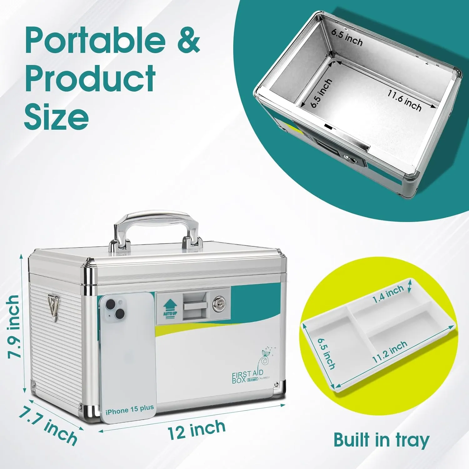 Medicine Lock Box,locking medicine box, Security Lock Boxes【Medium 12 x 7.68 x 7.87 Inch with removable storage pocket】,lock box, First Aid Key Safe Box,Lock Box for Medication