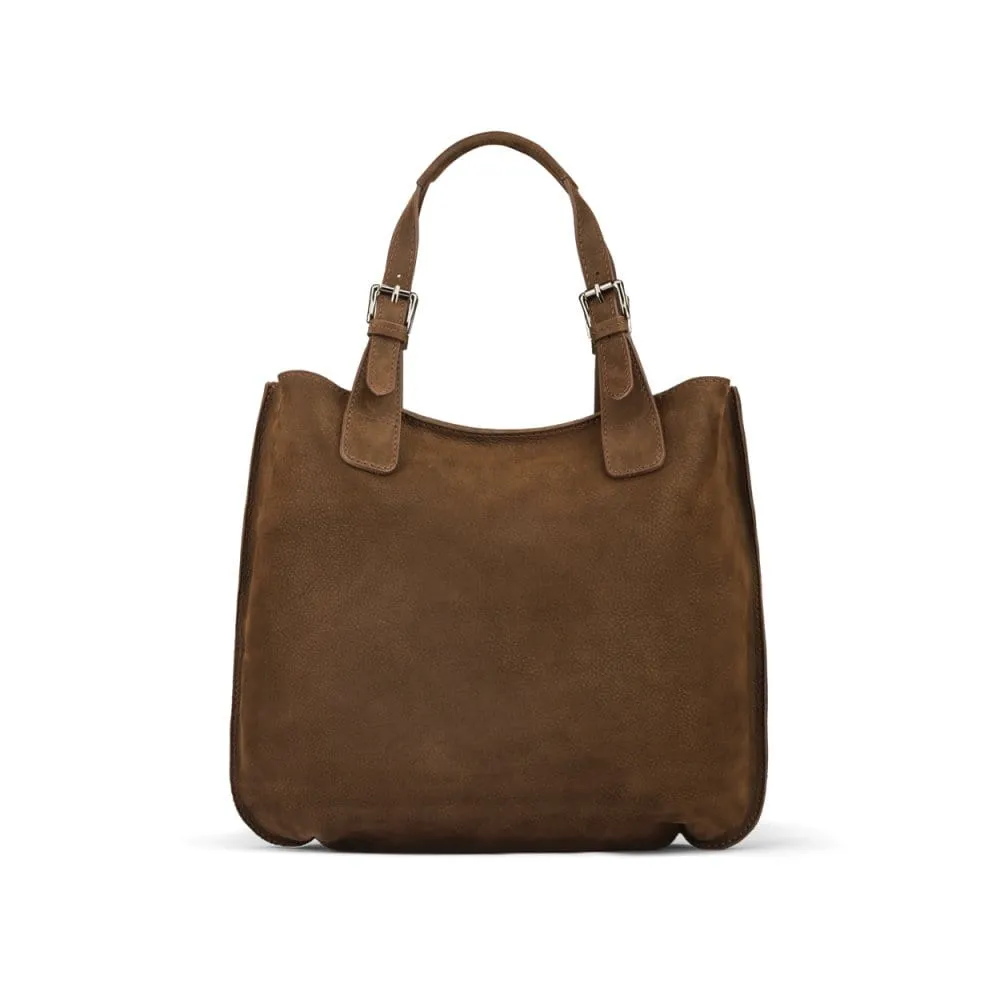 Megan Nubuck Hobo Handbag - Brown