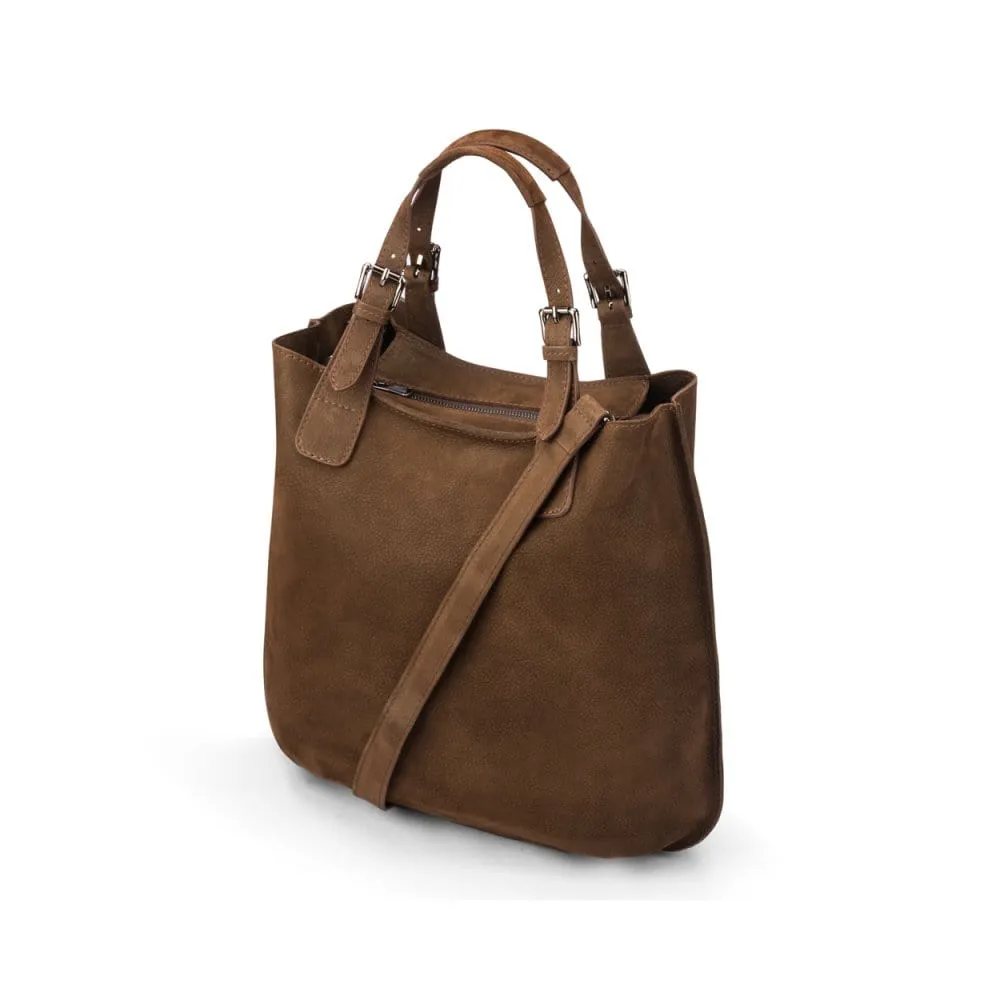Megan Nubuck Hobo Handbag - Brown