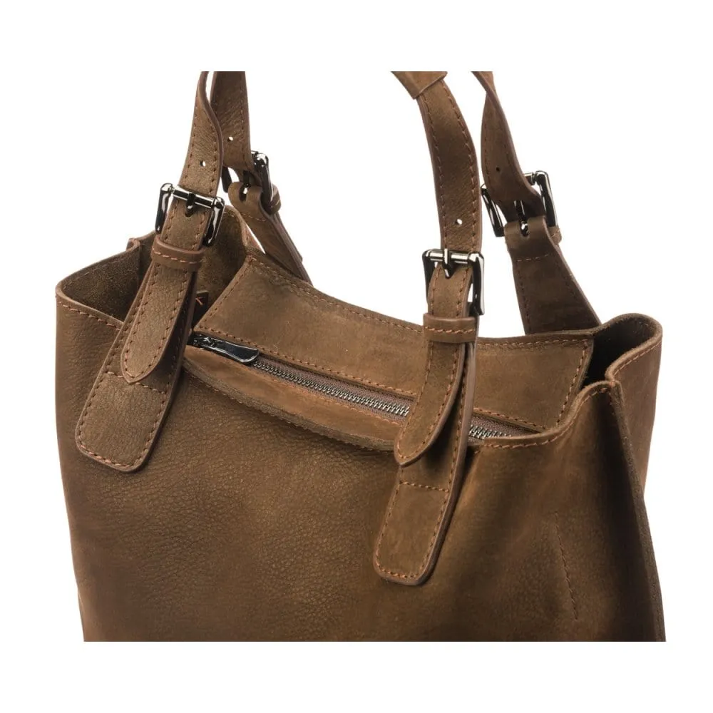 Megan Nubuck Hobo Handbag - Brown