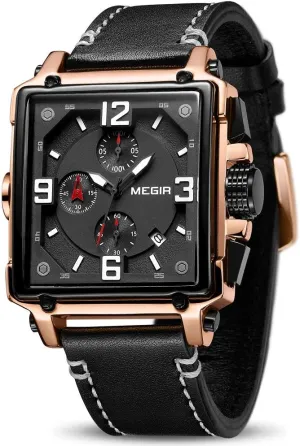 MEGIR Men's Analogue Army Military Chronograph Luminous Quartz Watch with Fashion Leather Strap for Sport & Business Work ML2061G