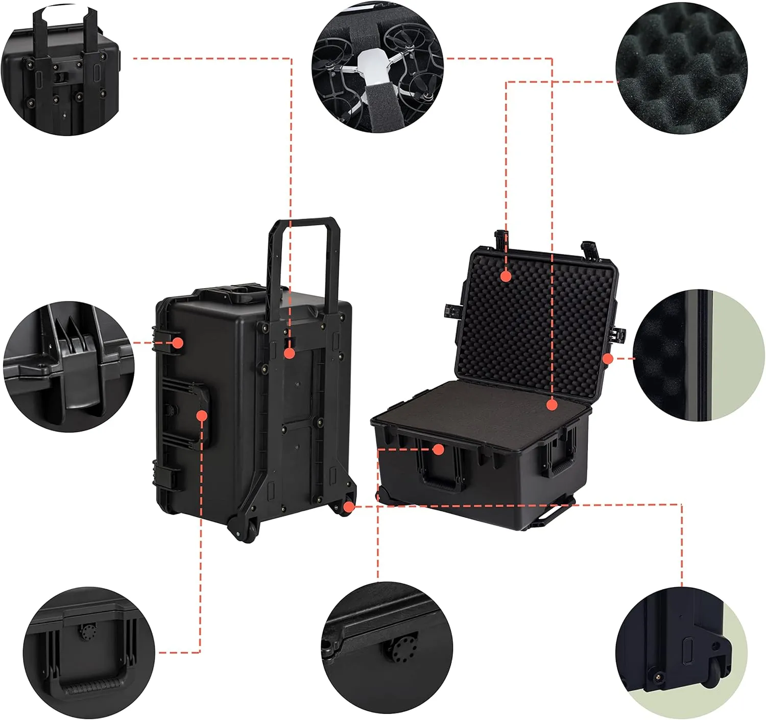 MEIJIA Portable All Weather Waterproof Rolling Hard Camera Case with Customizable Fit Foam and Wheels, 24.6"X19.7"X14.4",Elegant Black