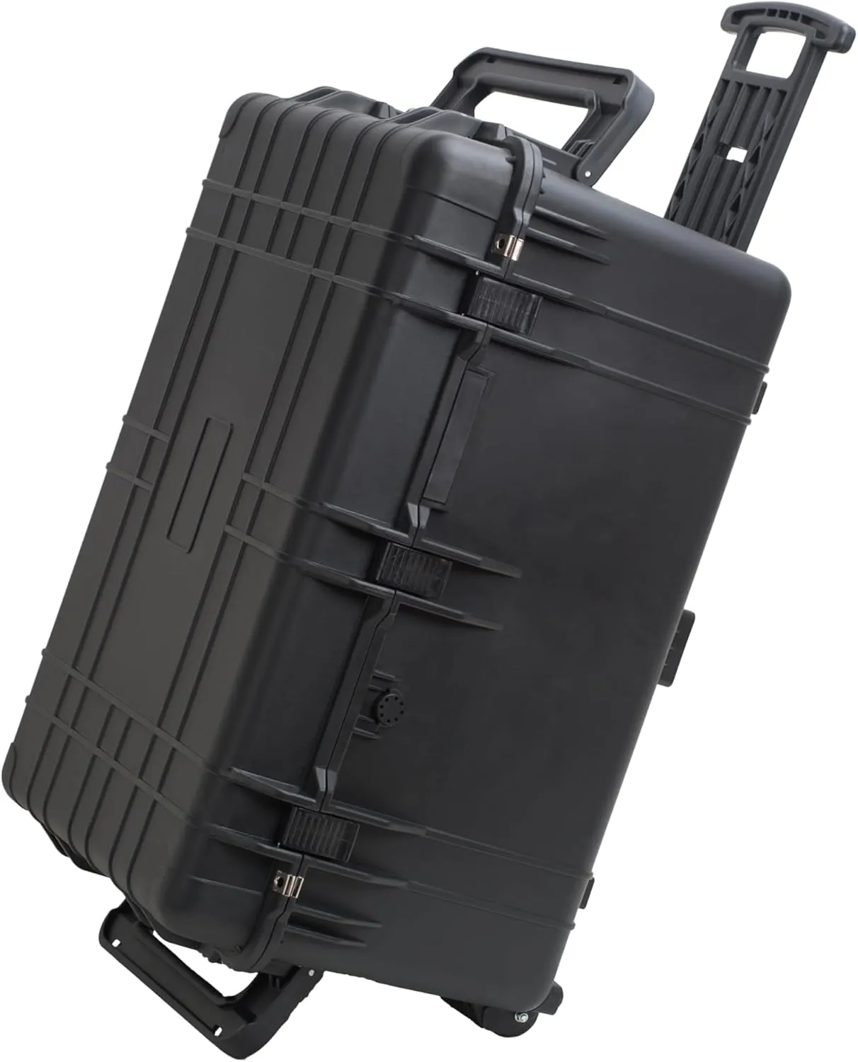 MEIJIA Portable Waterproof Protective Case,Hard Camera Case With Retractable Pull Handle And Rolling Wheels,Customizable Fit Foam Inserted,Elegant Black, 31.3" X24.21" X17.48"