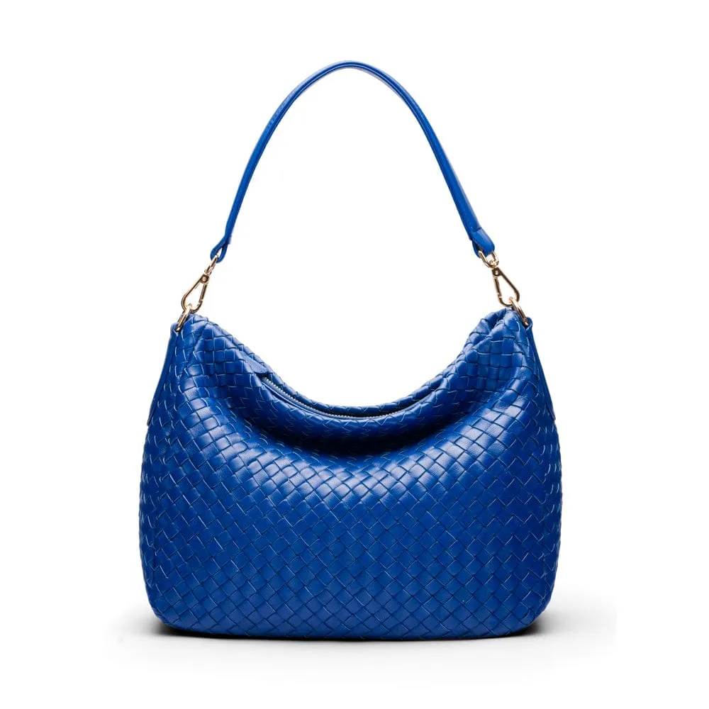 Melissa Slouchy Leather Woven Bag - Cobalt
