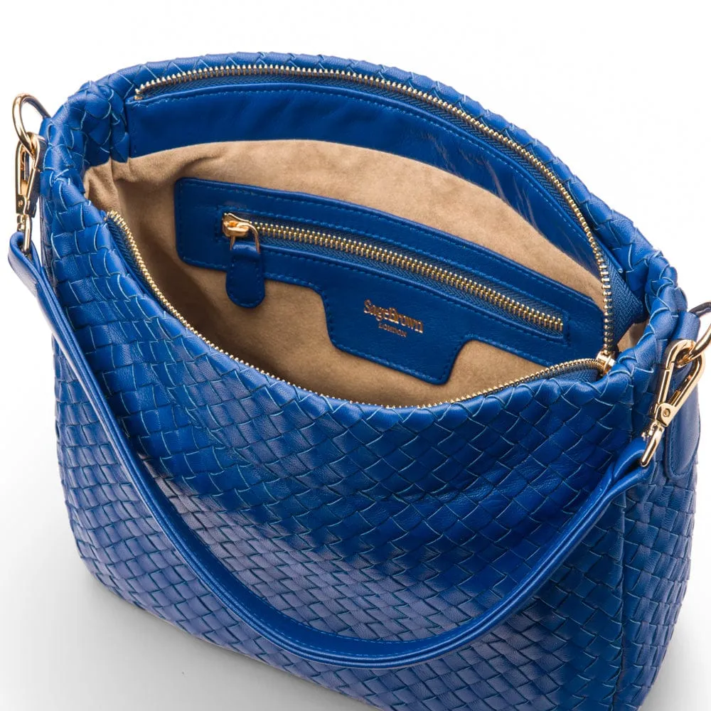 Melissa Slouchy Leather Woven Bag - Cobalt