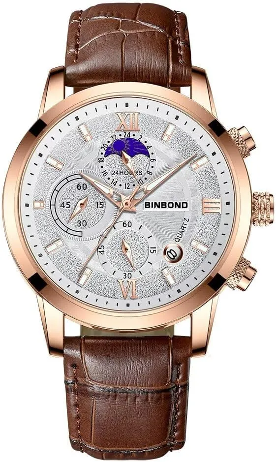 Men Chronograph Watches Business Casual Wrist Watches (Multifunction/Waterproof/Luminous/Calendar/Stop) Leather Band Fashion Watch for Men