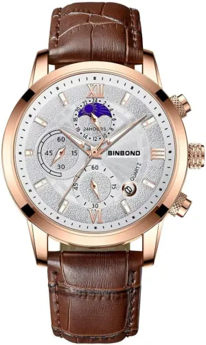 Men Chronograph Watches Business Casual Wrist Watches (Multifunction/Waterproof/Luminous/Calendar/Stop) Leather Band Fashion Watch for Men