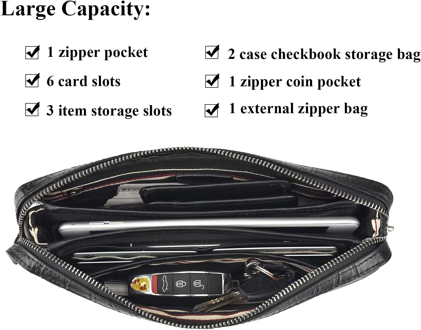 Men Clutch Bags Genuine Leather Purse Wallet Large Capacity Business Card Organizer Purse…