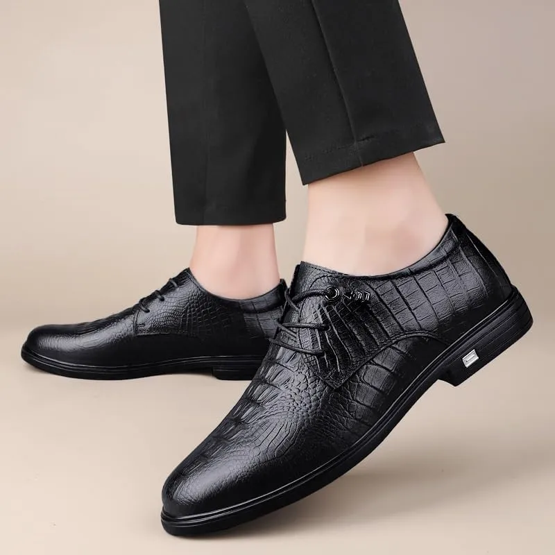 Men Low Top Non-Slip Casual Oxfords Formal Business Lace up Shoes Mens Retro Crocodile Print Brogue Shoes