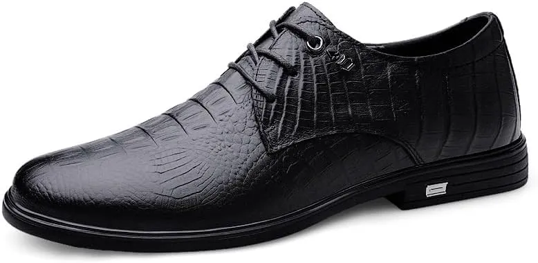 Men Low Top Non-Slip Casual Oxfords Formal Business Lace up Shoes Mens Retro Crocodile Print Brogue Shoes