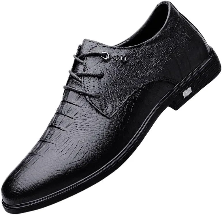 Men Low Top Non-Slip Casual Oxfords Formal Business Lace up Shoes Mens Retro Crocodile Print Brogue Shoes