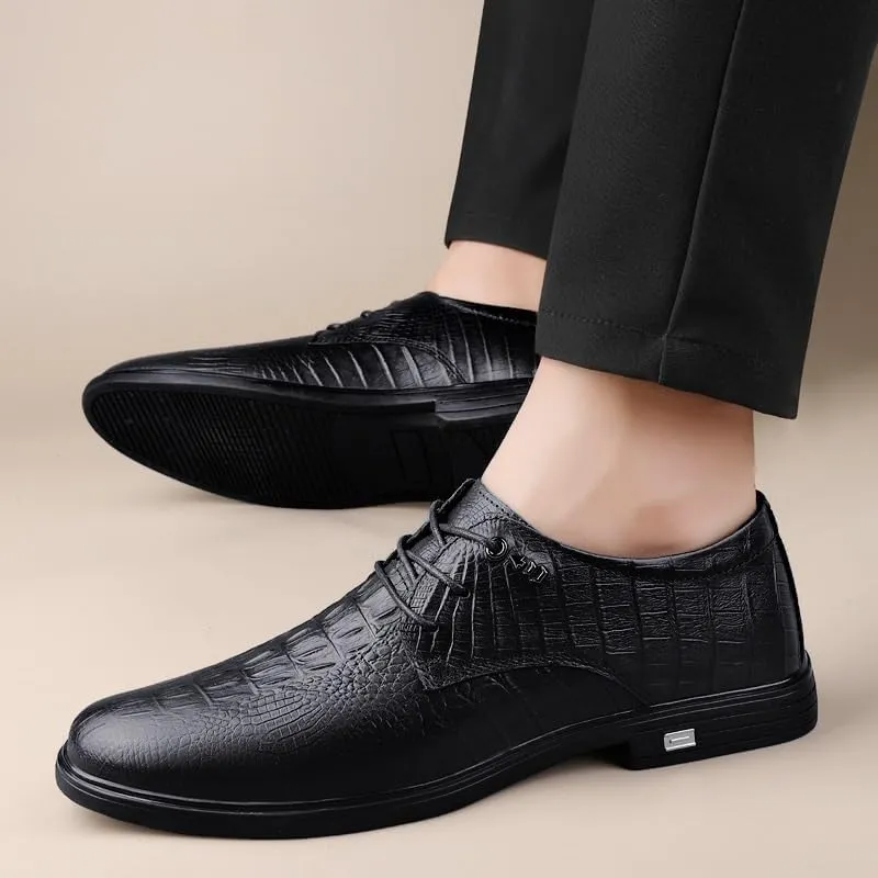 Men Low Top Non-Slip Casual Oxfords Formal Business Lace up Shoes Mens Retro Crocodile Print Brogue Shoes
