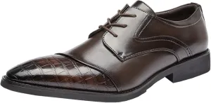 Men Oxfords Men's Fashion Classic Pointed Toe Lace Up Italian Luxury Low Top Leather Dress Shoes Brogue Tuxedo Genuine Leather Formal Business Shoes