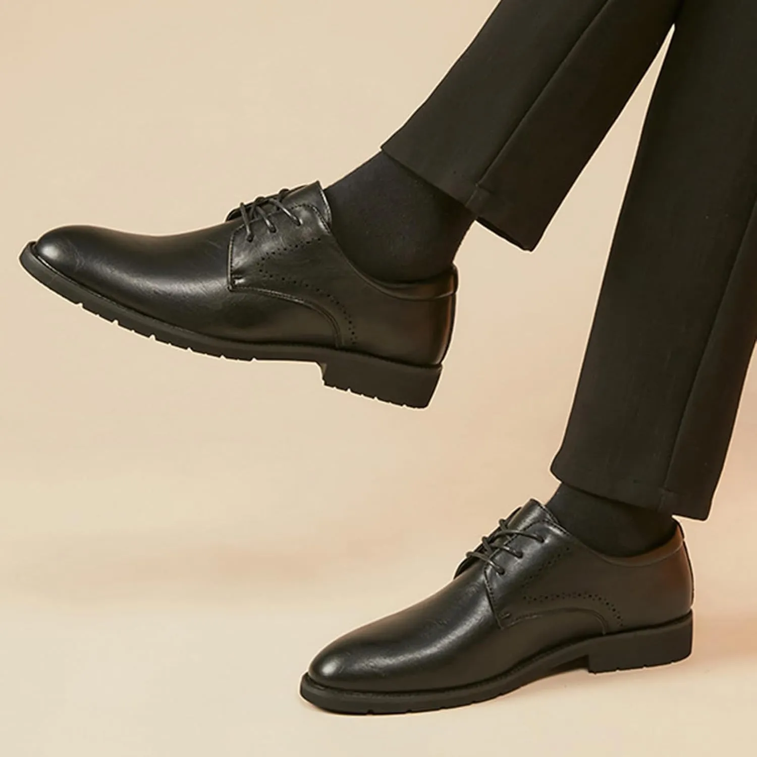 Men Oxfords Men's Fashion Classic Pointed Toe Shoes, Lace Up Low Top Leather Dress Shoes Brogue Tuxedo Elegant Wedding Business Formal Comfortable
