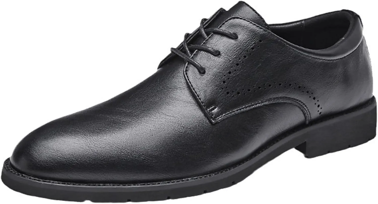 Men Oxfords Men's Fashion Classic Pointed Toe Shoes, Lace Up Low Top Leather Dress Shoes Brogue Tuxedo Elegant Wedding Business Formal Comfortable