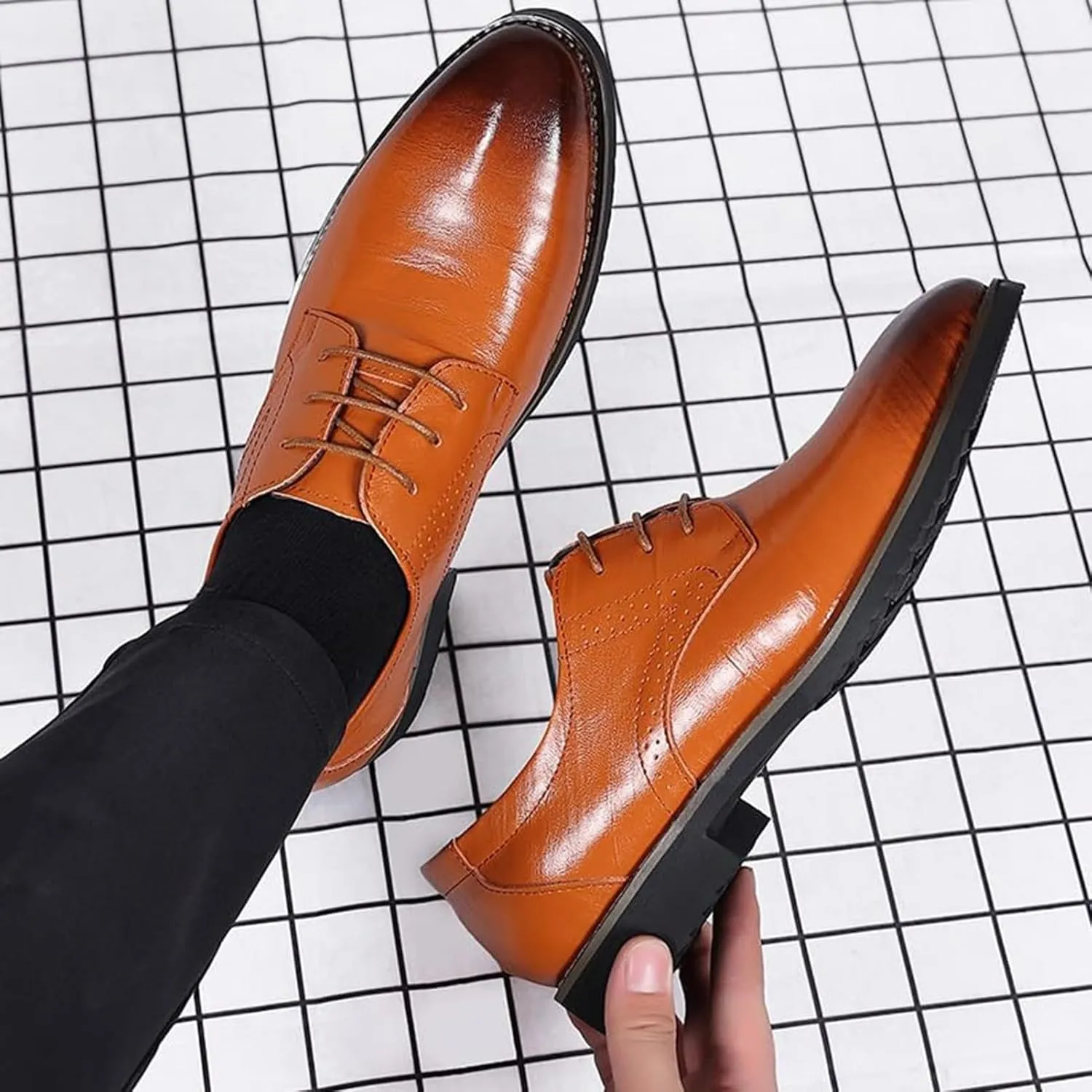 Men Oxfords Men's Fashion Shoes Classic Pointed Toe Lace Up Low Top Leather Dress Brogue Tuxedo Classic Patent Leather Dress Shoes