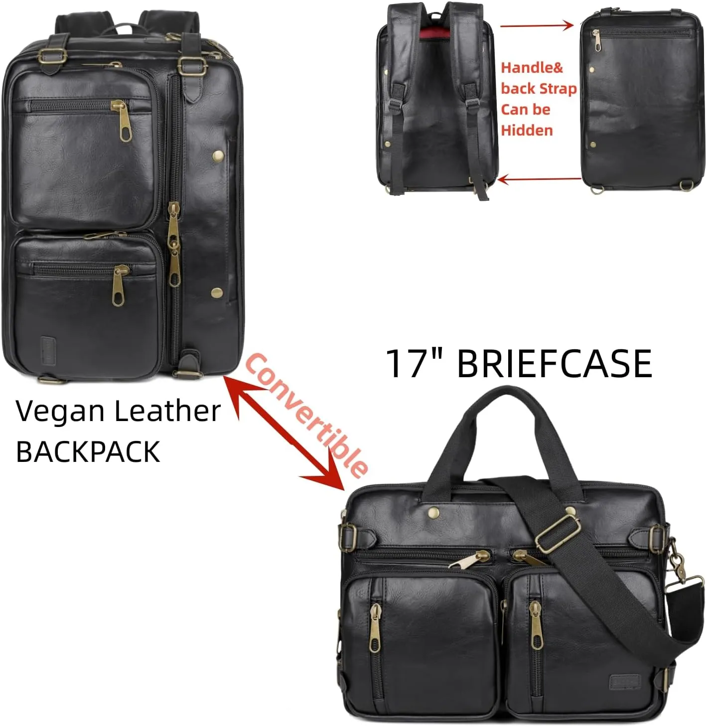 Men Vegan Leather Briefcase Backpack Hybrid 17 Inch Laptop Bag Case Business Messenger bag HB-22