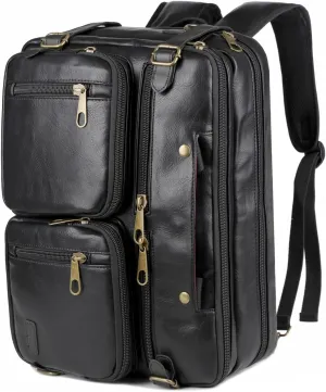 Men Vegan Leather Briefcase Backpack Hybrid 17 Inch Laptop Bag Case Business Messenger bag HB-22