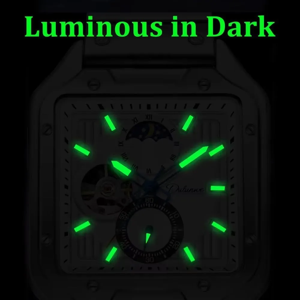 Men Wristwatch Luxury Mechanical Luminous Chronograph Square Watches Man New Sport Waterproof Business Automatic Casual Moon Phase Clock