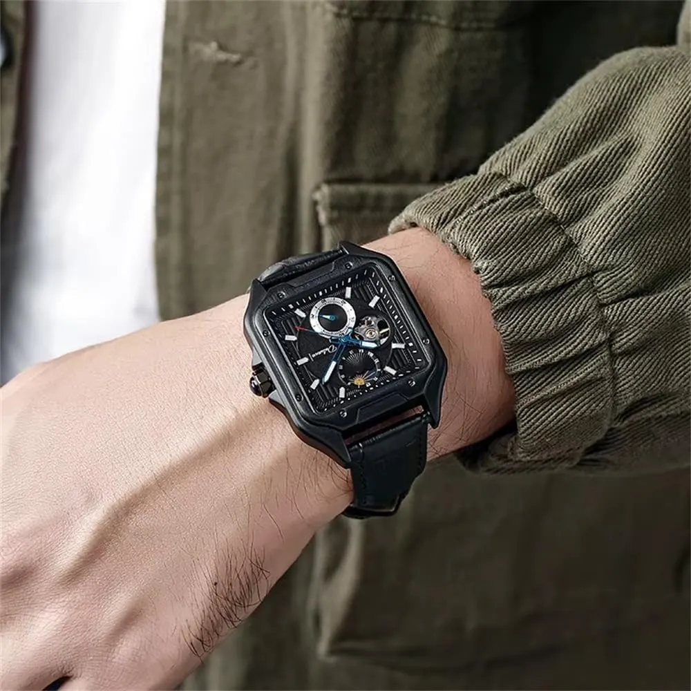 Men Wristwatch Luxury Mechanical Luminous Chronograph Square Watches Man New Sport Waterproof Business Automatic Casual Moon Phase Clock
