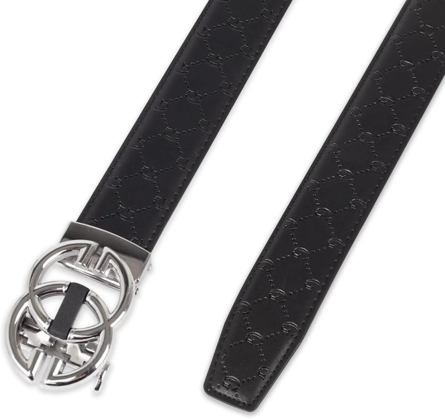 Men&Womens Leather Dress Belt Business Automatic Buckle Belt Color:Black Silver Gold