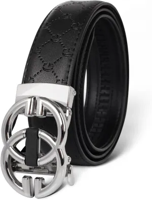 Men&Womens Leather Dress Belt Business Automatic Buckle Belt Color:Black Silver Gold